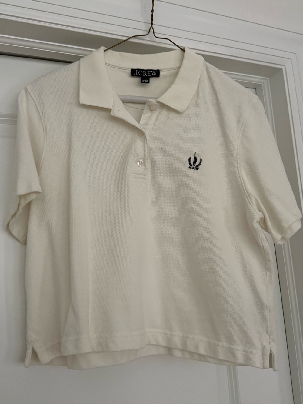 J. Crew RETAIL Cream Short-Sleeve Polo with Embroidered Crest
